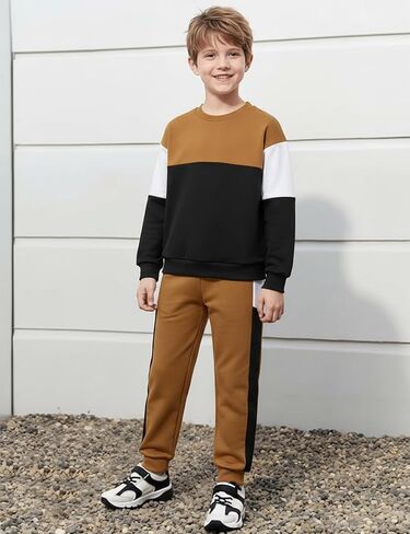 Toddler Boy Clothes Long Sleeve Color Block Sweatshirts Tops Pants Sets Kids Boys Fall Winter 2 Pieces Outfits 2-12 Years in Saudi Arabia