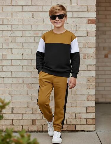 Toddler Boy Clothes Long Sleeve Color Block Sweatshirts Tops Pants Sets Kids Boys Fall Winter 2 Pieces Outfits 2-12 Years in Saudi Arabia