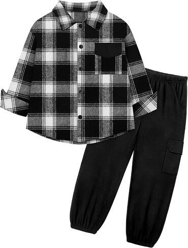 ملابس صغار الأولاد ملابس طويلة الأكمام قميص زر منقوشة in Kuwait