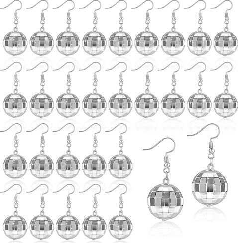 30 Pairs Women Disco Ball Earrings 60's Mirror Ball Earrings Silver 70's Outfit Costume Accessories Hippie Jewelry Bulk Cowgirl Dangle Party Favors for Festival Stage Game Disco Outfits Costume in Saudi Arabia