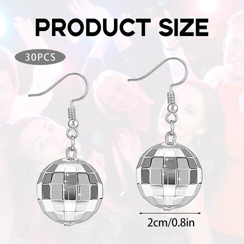 30 Pairs Women Disco Ball Earrings 60's Mirror Ball Earrings Silver 70's Outfit Costume Accessories Hippie Jewelry Bulk Cowgirl Dangle Party Favors for Festival Stage Game Disco Outfits Costume in Saudi Arabia