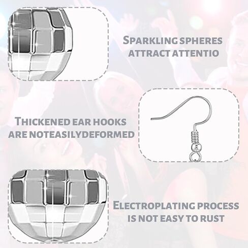 30 Pairs Women Disco Ball Earrings 60's Mirror Ball Earrings Silver 70's Outfit Costume Accessories Hippie Jewelry Bulk Cowgirl Dangle Party Favors for Festival Stage Game Disco Outfits Costume in Saudi Arabia