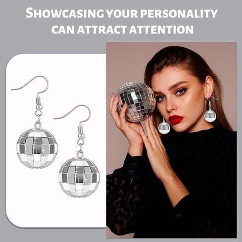 30 Pairs Women Disco Ball Earrings 60's Mirror Ball Earrings Silver 70's Outfit Costume Accessories Hippie Jewelry Bulk Cowgirl Dangle Party Favors for Festival Stage Game Disco Outfits Costume in Saudi Arabia
