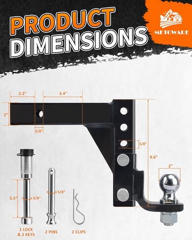 METOWARE Adjustable Trailer Hitch Ball Mount, 2" Towing Ball 7500 LBS, Fits 2-Inch Receiver, 6-Position Heavy Duty Tow Hitch with Pins and Trailer Hitch Lock in Saudi Arabia