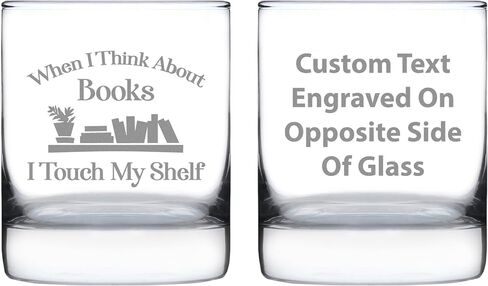 When I Think About Books I Touch My Shelf - Whiskey Rocks Glass - Funny Book Club Gifts for Lovers of Reading & Whisky in Kuwait