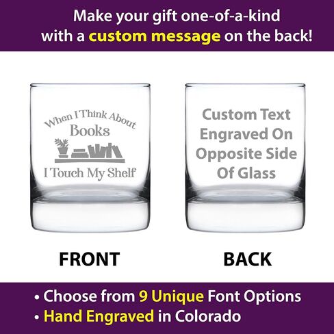 When I Think About Books I Touch My Shelf - Whiskey Rocks Glass - Funny Book Club Gifts for Lovers of Reading & Whisky in Kuwait
