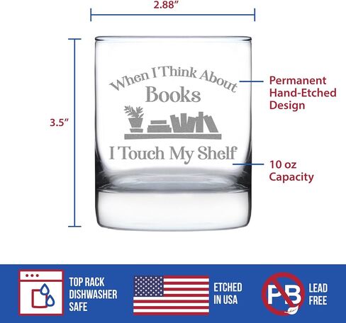 When I Think About Books I Touch My Shelf - Whiskey Rocks Glass - Funny Book Club Gifts for Lovers of Reading & Whisky in Kuwait