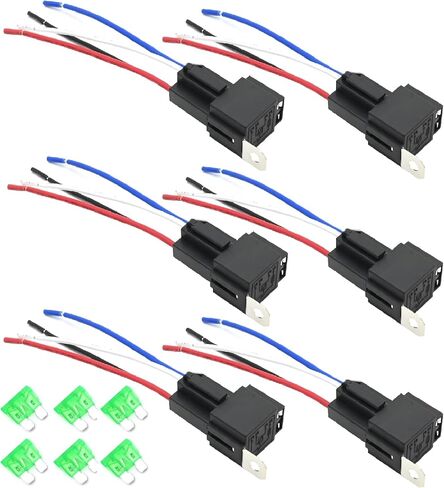 12 فولت 30 أمبير 6pcs مفتاح التتابع الصمامات مجموعة مع 14 AWG الأسلاك الساخنة ، مرحل السيارات 12V مع فتيل لشاحنات السيارات in Saudi Arabia