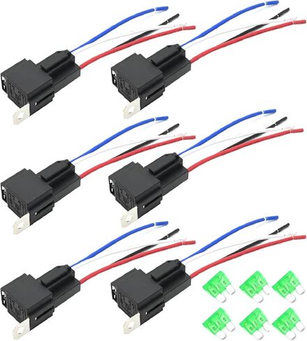 12 فولت 30 أمبير 6pcs مفتاح التتابع الصمامات مجموعة مع 14 AWG الأسلاك الساخنة ، مرحل السيارات 12V مع فتيل لشاحنات السيارات in Saudi Arabia