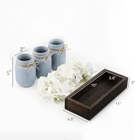 Mkono Mason Jar Centerpiece Decorative Wood Tray with 3 Painted Jars Artificial Flowers Rustic Country Farmhouse Thanksgiving Decoration for Coffee Table Dining Room Living Room Kitchen in Saudi Arabia