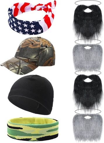 Yahenda 8 PCS Halloween Duck Costume Accessories American Flag Camouflage Accarf Camouflage Baseball Hat Black Beanie and Fake for Halloween Quacker Cosplay Supplies Supplies in Kuwait