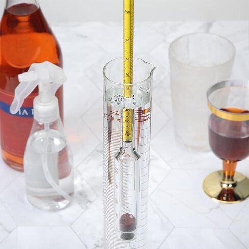 مجموعة اختبار مقياس الكحول لقياس السوائل مقياس الكحول 0-200، مقياس الكحول مع اسطوانة زجاجية، فرشاة وقماش غبار، جهاز قياس الكحول لغو القمر للتدقيق المقطر (أصفر) in Kuwait