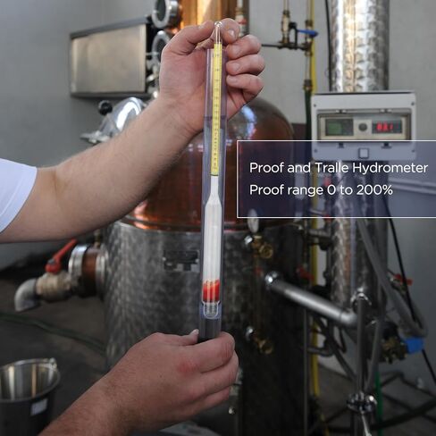 مجموعة اختبار مقياس الكحول لقياس السوائل مقياس الكحول 0-200، مقياس الكحول مع اسطوانة زجاجية، فرشاة وقماش غبار، جهاز قياس الكحول لغو القمر للتدقيق المقطر (أصفر) in Kuwait
