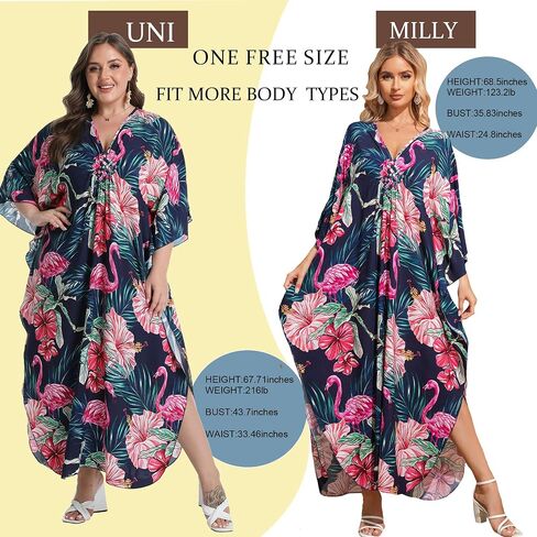 فساتين Kaftan ، تغطية الطباعة الأزهار الملونة Ups Maxi Beach Cove Ups Vneck Batwing Sleeve لملابس السباحة للسيدات in Saudi Arabia