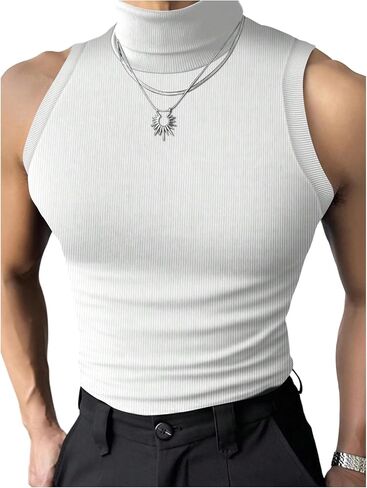Milumia Men's Rib Knit Tank Top Sleeveless Mock Neck Casual Tops Streetwear in Saudi Arabia