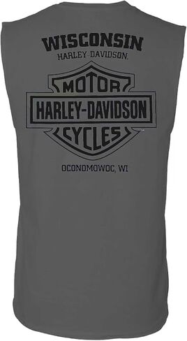 Harley-Davidson Men's Open Bar & Shield Sleeveless Muscle Shirt, Charcoal in Saudi Arabia