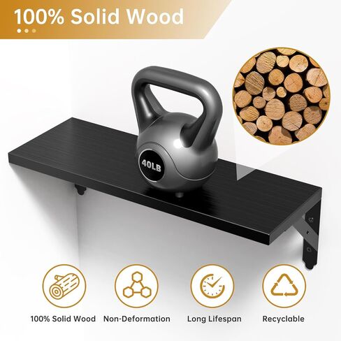 Wood Floating Shelves Set of 4, Rustic Storage Decor Wall Shelves, Wall Mounted Shelf for Living Room, Bedroom 17" x 6", Black in Saudi Arabia
