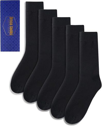 Mens Dress Socks Classic Patterned Business Crew Cotton Socks for Father Birthday Christmas Gifts 5 Pairs in Saudi Arabia