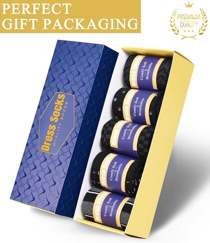 Mens Dress Socks Classic Patterned Business Crew Cotton Socks for Father Birthday Christmas Gifts 5 Pairs in Kuwait