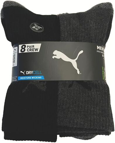 PUMA Men's Crew Socks, 8 pair, Fits Shoe Sizes 6-12, Black in Saudi Arabia