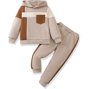 XUANHAO Toddler Boy Clothes Fall Winter Hoodie Outfits for Boys Color Block Sweatsuit Tops Pants Little Kids Clothing Sets in Kuwait