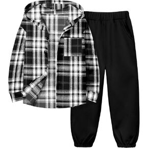 ملابس الأولاد هوديي منقوشة زر المرقاء أسفل قميص طويل الأكمام + سروال سروال الخريف فول الأطفال الأولاد 2pcs مجموعات الجماعات in Kuwait