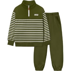 KANGKANG Boys Clothes Quarter Zip Collar Striped Sweatshirt Top and Solid Sweatpants 2 Pcs Winter Kids Fall Outfits Set 4-12Y in Kuwait
