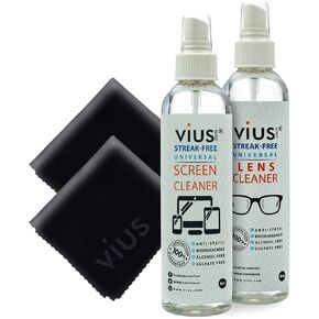 طقم العدسة والمنظف - بخاخات نظافة Vius مع ملابس الألياف الدقيقة للعدسات ، النظارات ، وأجهزة الكمبيوتر ، والأقراص ، والهواتف ، وأجهزة التلفزيون ، وأجهزة الكمبيوتر المحمولة - تنظف بصمات الأصابع ، والغبار ، والزيت (8 أوقية 2 عبوة) in Kuwait