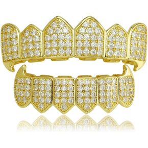 Iced Out Diamond Teeth Grillz for Men Women, Hip Hop Silver Gold Grills for your teeth Top and Bottom, Rapper Costume Mouth Grillz with Silicone Molding Bars in Saudi Arabia