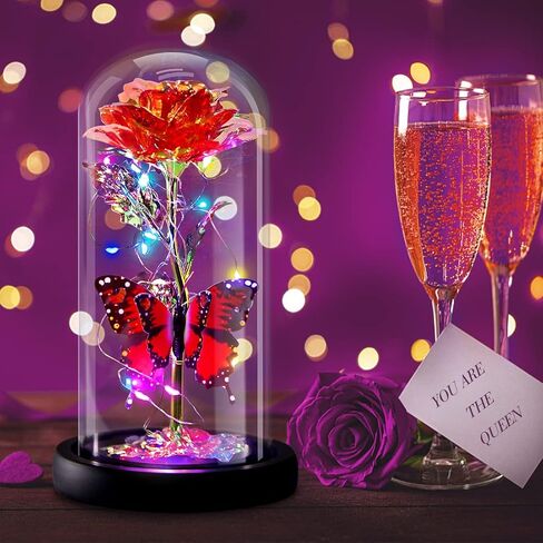 هدايا روز للأمهات للأم ، وردة الفراشة Galaxy Purple في قبة زجاجية ، تضيء إلى الأبد هدايا عيد ميلاد للنساء أمي ، هدية روز الأبدية لذكرى أمهات عيد الحب لها in Saudi Arabia