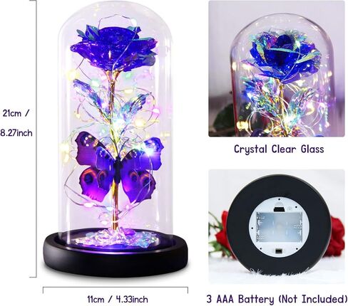 هدايا روز للأمهات للأم ، وردة الفراشة Galaxy Purple في قبة زجاجية ، تضيء إلى الأبد هدايا عيد ميلاد للنساء أمي ، هدية روز الأبدية لذكرى أمهات عيد الحب لها in Kuwait