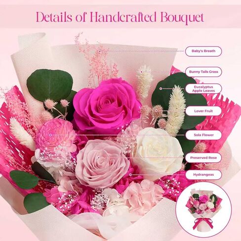 Preserved Flowers Bouquet - Birthday Gifts for Women, Real Flowers for Delivery Prime, Long-Lasting Eternal Rose for Her on Valentines Mothers Day Christmas Anniversary (Purple) in Saudi Arabia