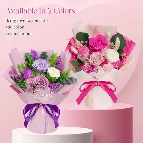 Preserved Flowers Bouquet - Birthday Gifts for Women, Real Flowers for Delivery Prime, Long-Lasting Eternal Rose for Her on Valentines Mothers Day Christmas Anniversary (Purple) in Saudi Arabia