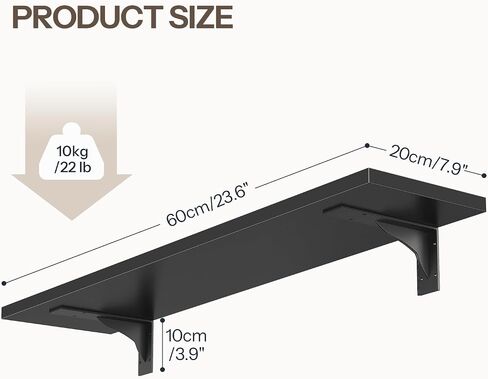 HOOBRO Floating Shelves for Wall, 15.4" Wall Mounted Shelves Set of 2, Hanging Storage Shelf with Metal Brackets, Wooden Shelf for Living Room, Bedroom, Bathroom, Rustic Brown and Black BF42BJP201G1 in Saudi Arabia
