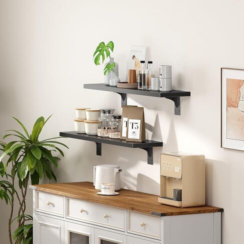 HOOBRO Floating Shelves for Wall, 15.4" Wall Mounted Shelves Set of 2, Hanging Storage Shelf with Metal Brackets, Wooden Shelf for Living Room, Bedroom, Bathroom, Rustic Brown and Black BF42BJP201G1 in Saudi Arabia