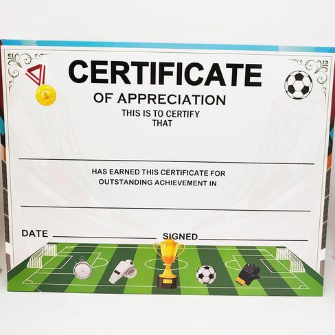 Pop Resin 25 Pack Soccer Award Certificates End of Season Soccer Team Awards 8.5 x 11 Inch - Soccer Ceremony Certificate of Appreciation for Coach Teacher and Kids (Soccer) in Saudi Arabia