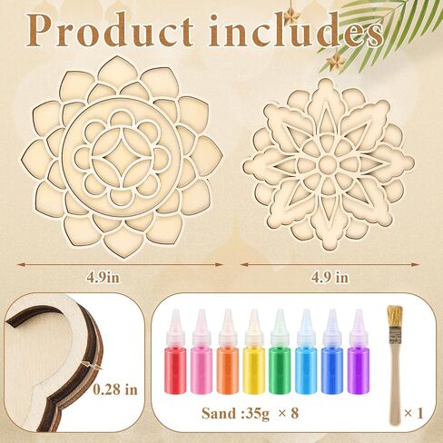 Gilprop 15 Pcs Diwali Mandala Sand Art Kit 6 Reusable Mandala Base 8 Vibrant Rangoli Powder Colors with Brush Diwali Sand Painting for Adults Boys and Girls in Saudi Arabia