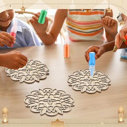 Gilprop 15 Pcs Diwali Mandala Sand Art Kit 6 Reusable Mandala Base 8 Vibrant Rangoli Powder Colors with Brush Diwali Sand Painting for Adults Boys and Girls in Saudi Arabia