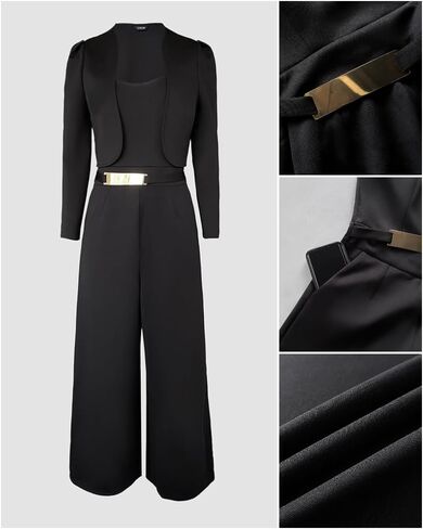 CHICME Women's 2 Pieces Outfits 2025 Thick Strap Waist Metal Decor Jumpsuit with Crop Coat Matching Set Casual Fall Outfits in Kuwait