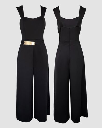 CHICME Women's 2 Pieces Outfits 2025 Thick Strap Waist Metal Decor Jumpsuit with Crop Coat Matching Set Casual Fall Outfits in Kuwait