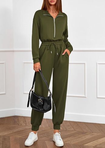 PRETTYGARDEN Long Sleeve Jumpsuits for Women Casual 2025 Fall Fashion Zip Up Pant Rompers One Piece Sweatsuits Travel Outfits in Saudi Arabia