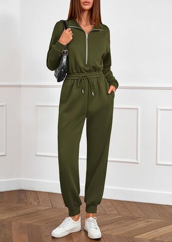 PRETTYGARDEN Long Sleeve Jumpsuits for Women Casual 2025 Fall Fashion Zip Up Pant Rompers One Piece Sweatsuits Travel Outfits in Saudi Arabia