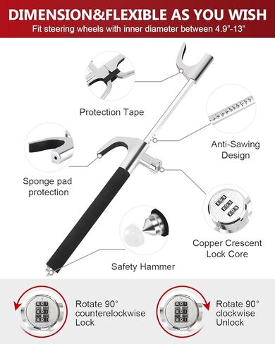 سيارة توجيه السيارة كلمة مرور القفل قفل عجلة القفل مركبة مضادة للسرقة قفل قابلة للتعديل المشبك مزدوج خطاف عالمي الطوارئ مطرقة الكسارة الدفاع عن النفس الأمان in Kuwait