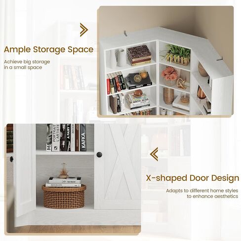 ANCTOR Large Corner Bookcase with 2 Storage Cabinets and 18 Shelves, 7 Tiers L Shaped Wood Bookshelf, 71" Tall Corner Hutch for Living Room, Bedroom, White in Saudi Arabia