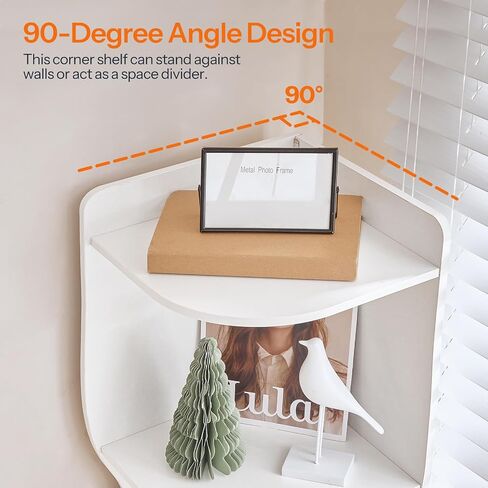 HOOBRO Corner Shelf with Light, 5-Tier Modern Corner Bookshelf, Stylish Display Bookcase，Wooden Open Book Shelf Storage Rack for Small Spaces, Living Room, Home Office, White WT67DCJ01 in Saudi Arabia