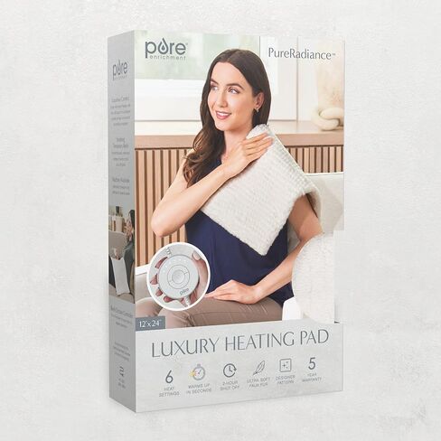 إثراء نقي Pureradiance وسادة التدفئة الفاخرة للتشنجات ، الظهر ، الرقبة ، وتخفيف آلام الكتف ، تصميم براءة اختراع ، فرو وميكرومنغ ناعم ، 6 إعدادات الحرارة ، قابلة للغسل ، 12 "x24" (الرمال الذهبية) in Saudi Arabia