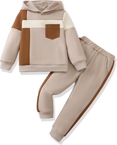 XUANHAO Toddler Boy Clothes Fall Winter Hoodie Outfits for Boys Color Block Sweatsuit Tops Pants Little Kids Clothing Sets in Kuwait