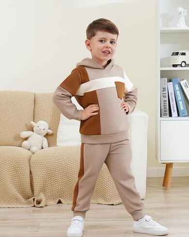 XUANHAO Toddler Boy Clothes Fall Winter Hoodie Outfits for Boys Color Block Sweatsuit Tops Pants Little Kids Clothing Sets in Kuwait