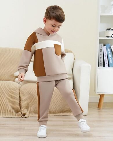 XUANHAO Toddler Boy Clothes Fall Winter Hoodie Outfits for Boys Color Block Sweatsuit Tops Pants Little Kids Clothing Sets in Kuwait