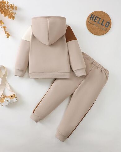 XUANHAO Toddler Boy Clothes Fall Winter Hoodie Outfits for Boys Color Block Sweatsuit Tops Pants Little Kids Clothing Sets in Kuwait